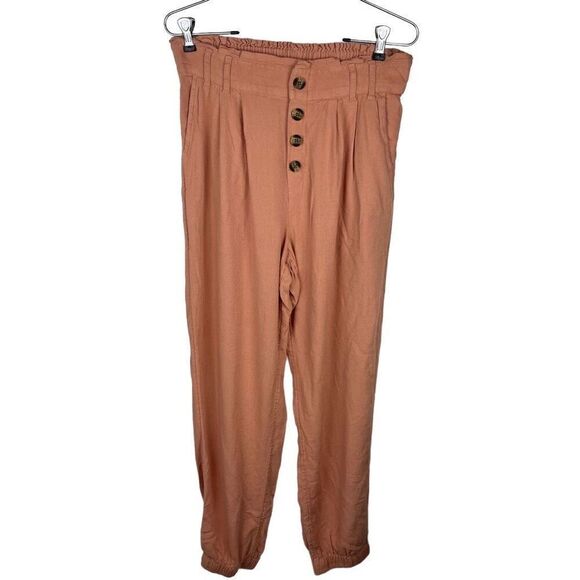 American Eagle High Rise Tan Peach Linen Viscose Pants Joggers Size M‎ Long - Picture 1 of 8